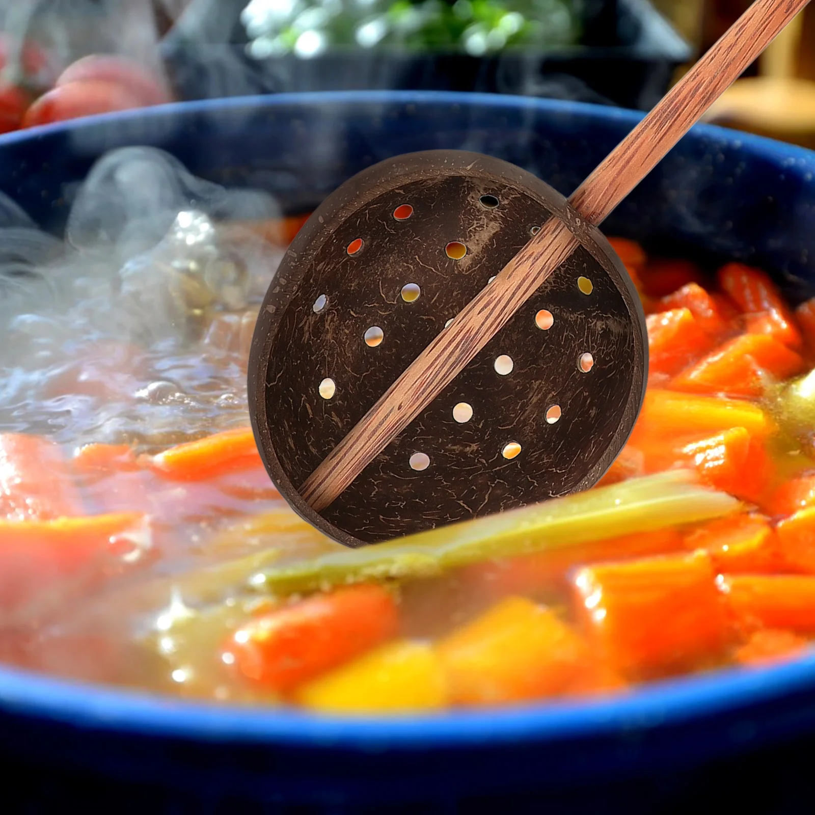 

Coconut Shell Slotted Spoon Long Handle Kitchen Gadgets Filter Ladle Daily Use Serving Utensils Household Accessories