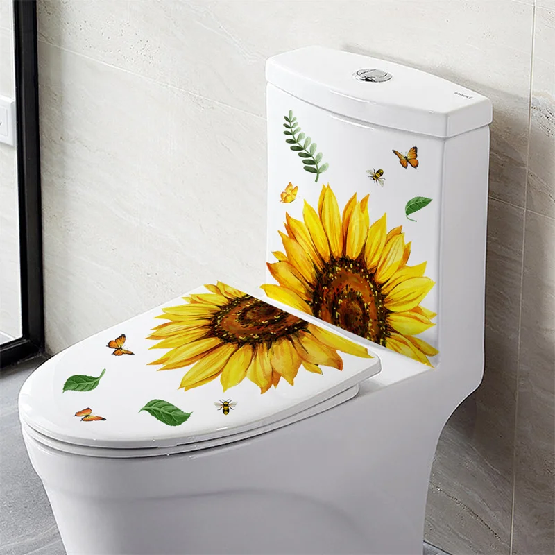 M19 Pflanzen Blumen Sonnenblumen Schmetterlinge Wanda uf kleber Toiletten aufkleber Badezimmer Toiletten abdeckung Kühlschrank Aufkleber WC Dekoration – Detail 6
