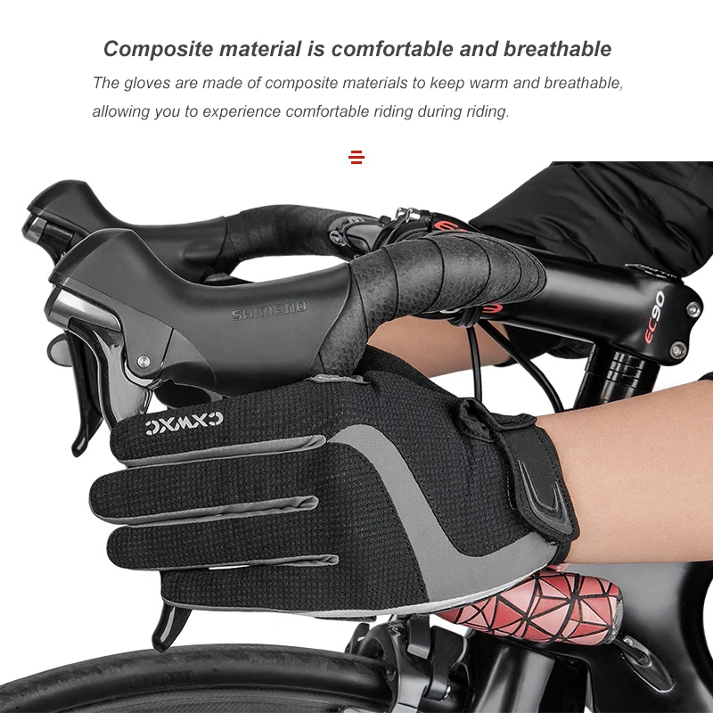 CXWXC Full Finger Gloves Themal Cycling Mittens Shockproof Thickened SBR Palm Gel Non-Slip Touchscreen Road MTB Bicycle Gloves