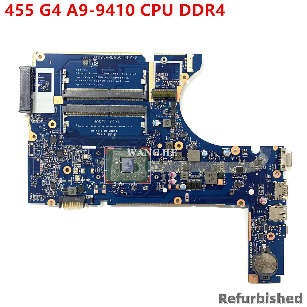 

Refurbished 907358-601 For HP ProBook 445 G4 Laptop Motherboard 907358-001 907358-501 DAX93AMB6G0 With A9-9410 DDR4