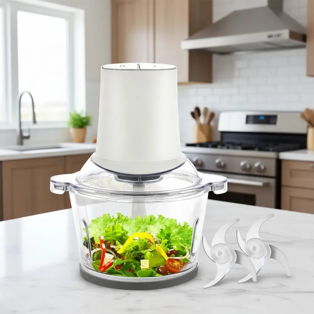 

Dual Bowl 400W Electric Meat Grinder with 2-Speed, 8-Cup Glass & Stainless Steel, 2 Blades, White