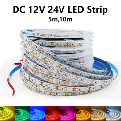 12V 24V 2835 Led Strip Light Diode Tape 5m 10m 120LEDs/m Soft Lamp Bar 8mm PCB White/Warm White/Blue/Red/Pink/Green/Lemon Yellow