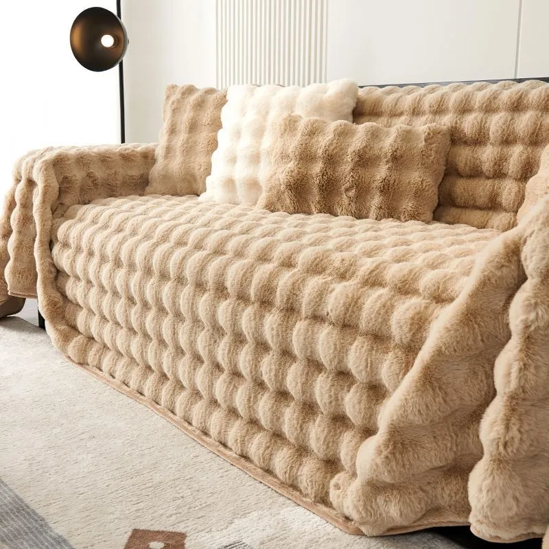 Luxury  Imitation Rabbit Plush Sofa Towel Winter Warm Fluffy Throw Blanket Super Soft Smooth Thicken Velvet Sofa Cover