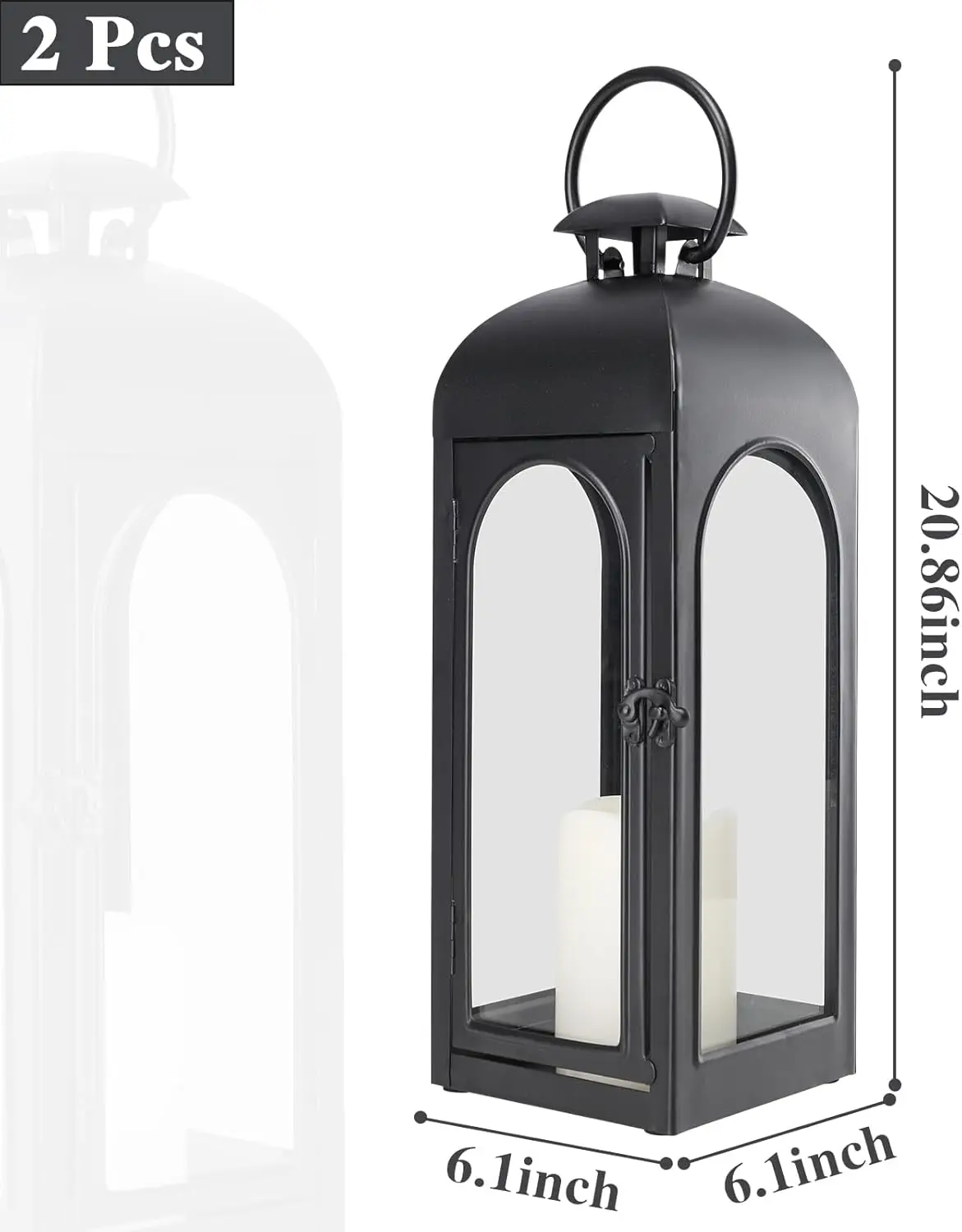 2 Pack 20 Inches Metal And Stainless Steel Glass Decorative Lantern With Electronic Wax Effect - Indoor/Outdoor Decorative