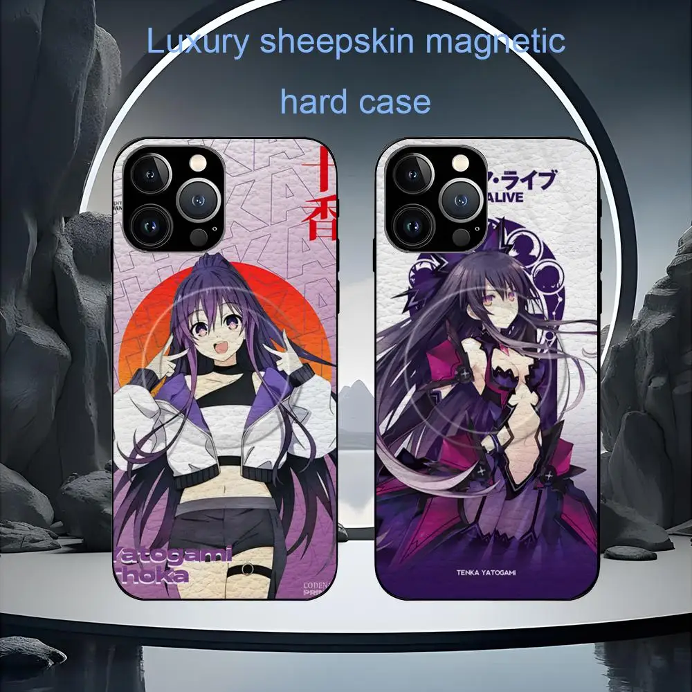 شعبية أنيمي Yatogami Tohka جراب هاتف آيفون 16 15 14 13 12 11 زائد برو ماكس الراقية الفاخرة Magsafe جلد الغنم