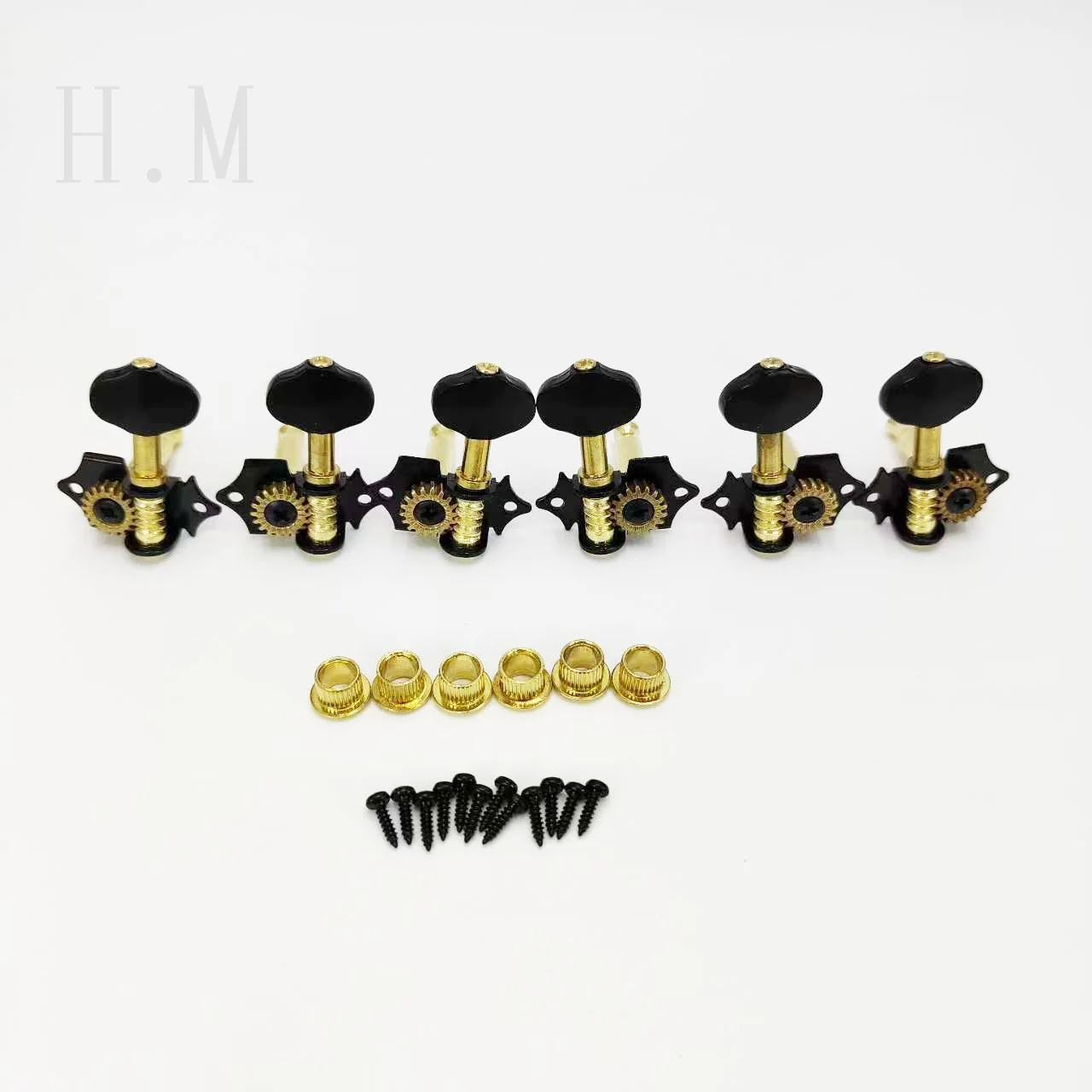 

6PCS Guitar String Tuning Pegs Fully enclosed semi-circular Folk Acoustic Guitar Tuning Pegs 3L 3R Black Nickel Color