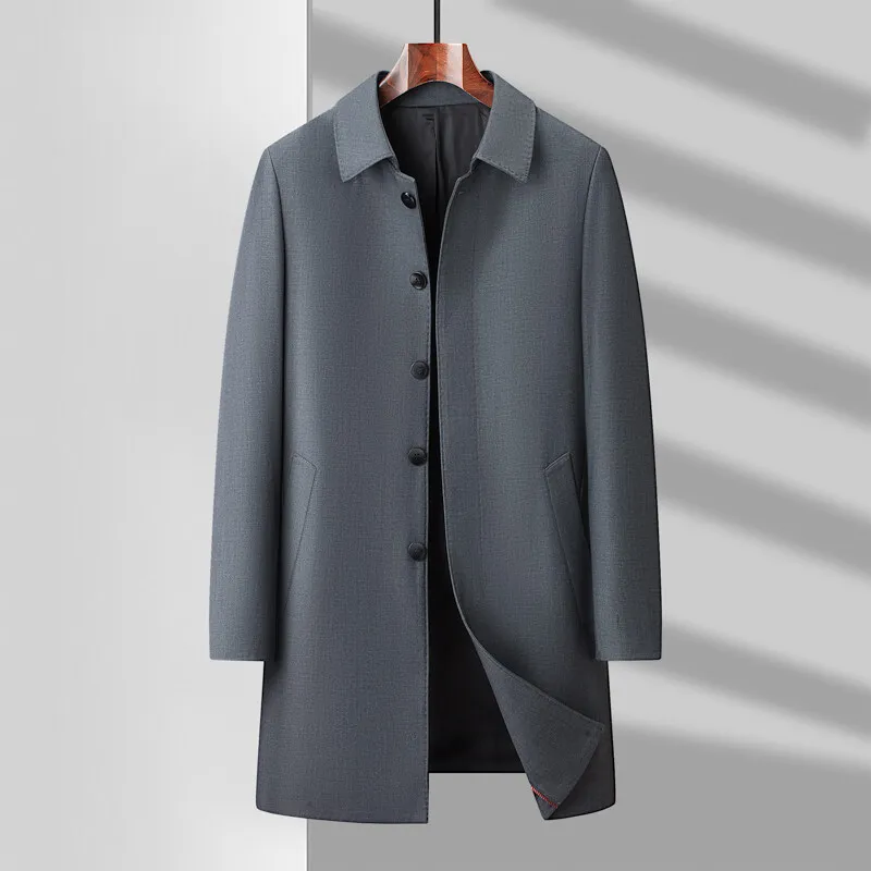 

Men's Business Casual Trench Coat Spring New High Quality Fashion Handsome Trend Solid Color Long Lapel Coat