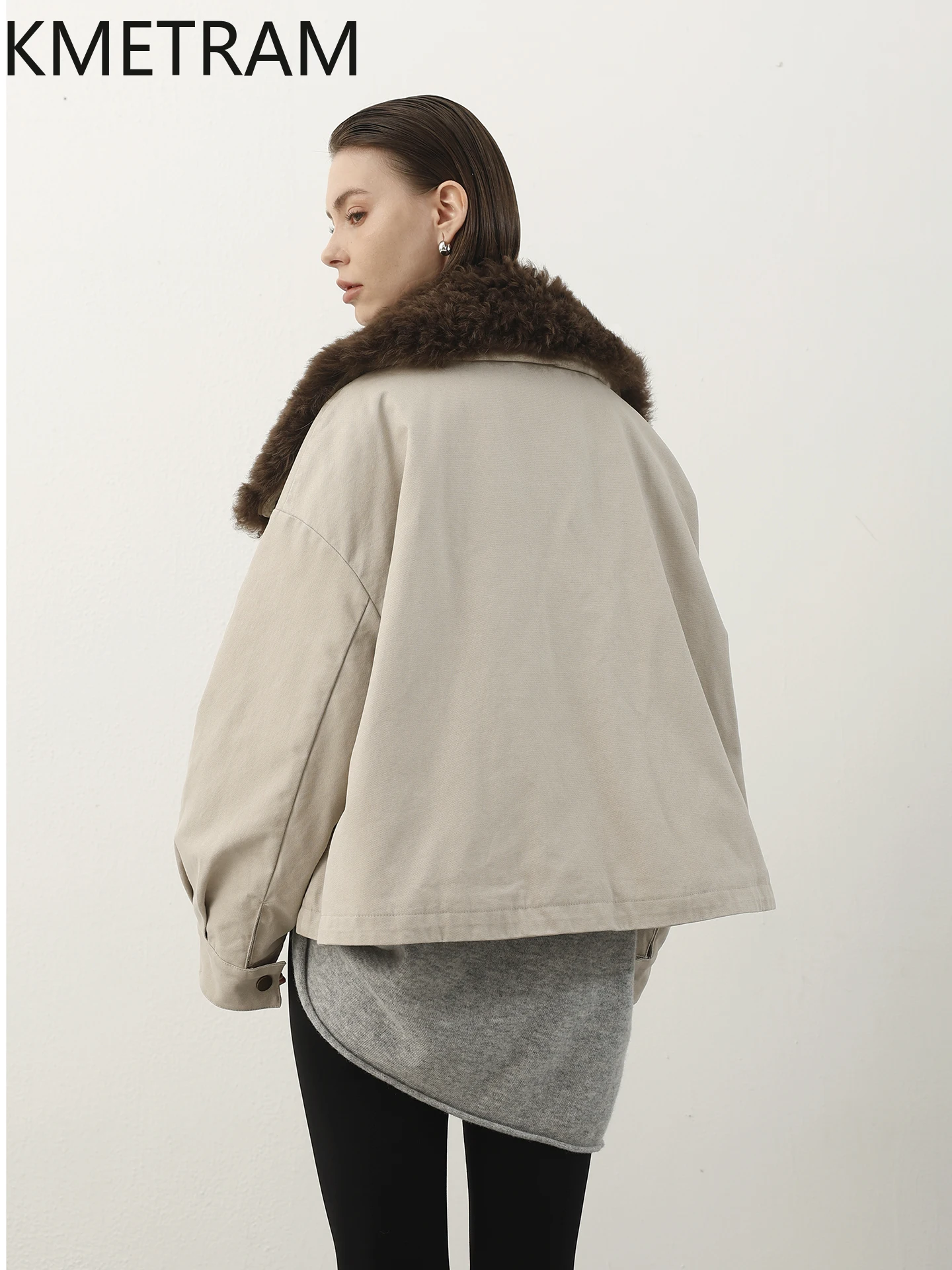 KMETRAM 100% Natural Sheepskin Real Fur Coat Short Stylish Woman Clothing 2025 Oversize Parka Winter New Outerwears шуба женская