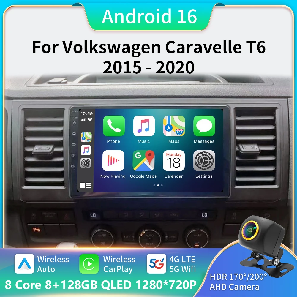 

Android 16 Carplay Auto Screen Car Radio Multimedia Player For VW Volkswagen Caravelle 6 T6 2015-2020 DSP Stereo Head Unit GPS