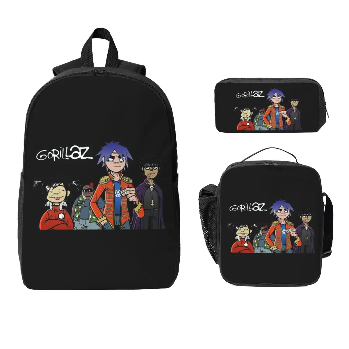 Gorillaz バックパック学生男の子女の子ブックバッグスクールバッグコンピュータショルダーバッグ 3ps 断熱ランチバッグ鉛筆ケース