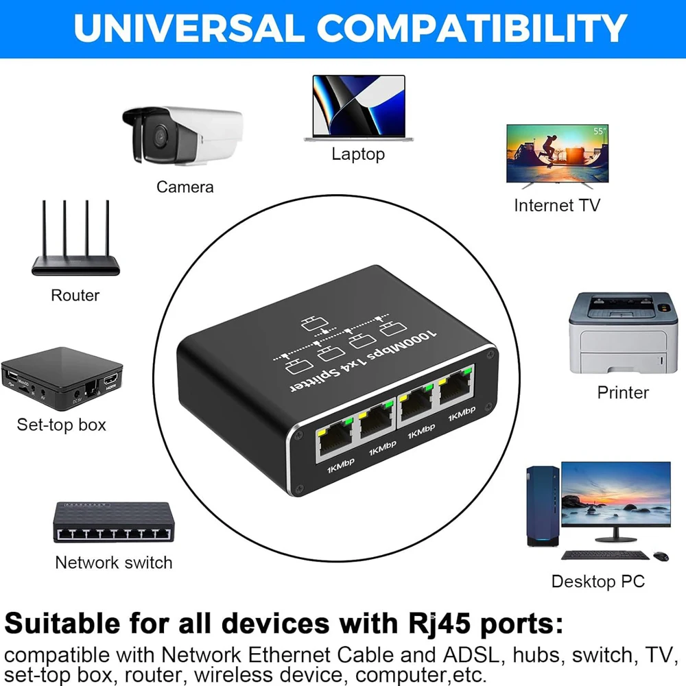 Conmutador Gigabit Ethernet Rj45, divisor, adaptador de extensión LAN, 1000Mbps, 1gbps, 4 puertos, 1 a 4, 3, 2 puertos, conector de red para enrutador