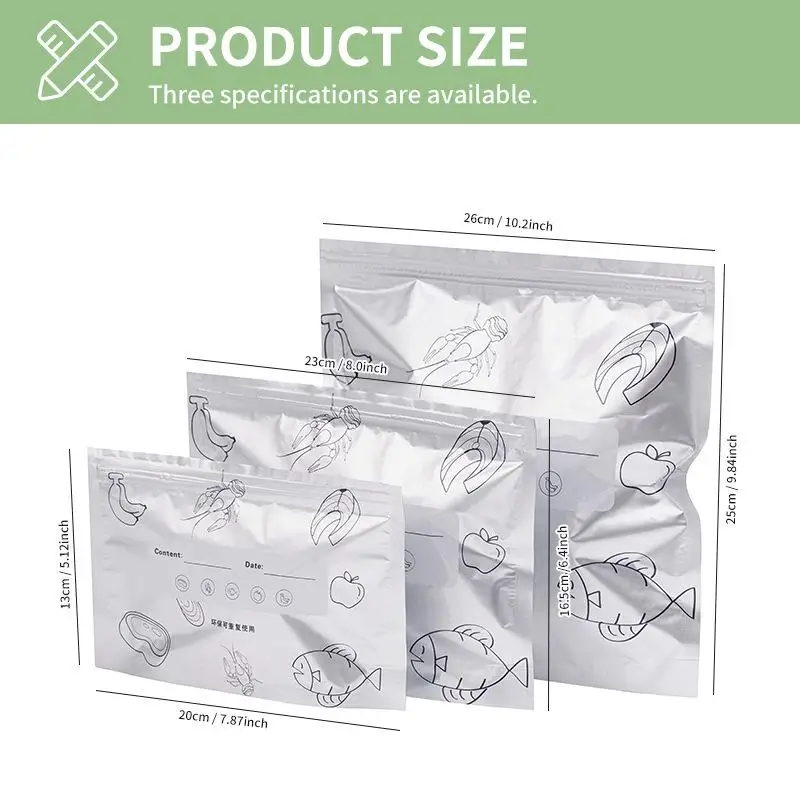 10pcs 알루미늄 호일 신선 유지 가방 재사용 가능한 셀프 씰 포장 가방 두꺼운 빛 식품 저장 가방 과일 방지