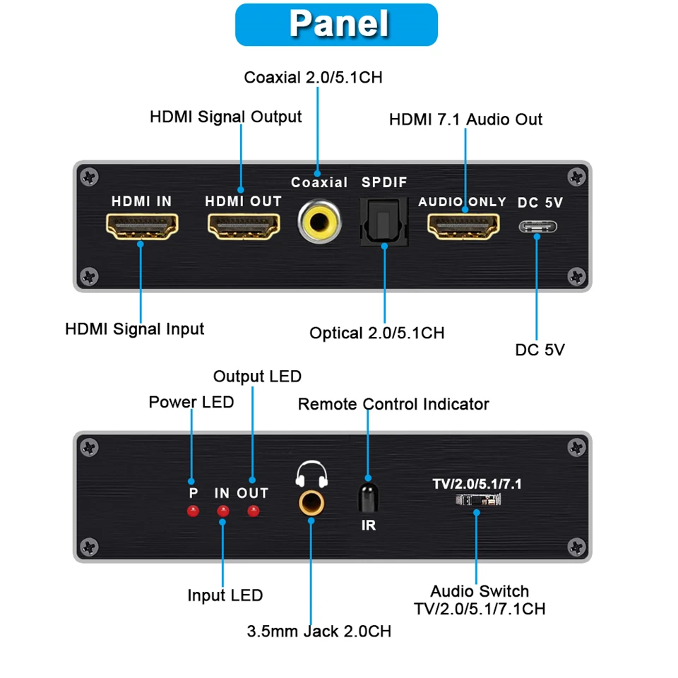 Navceker 8K 60Hz HDMI Audio Extractor 4K 120Hz RGB 4:4 HDMI 2.1 Audio Splitter Converter 7.1 CH Atmos De-embed dla PS5 XBox