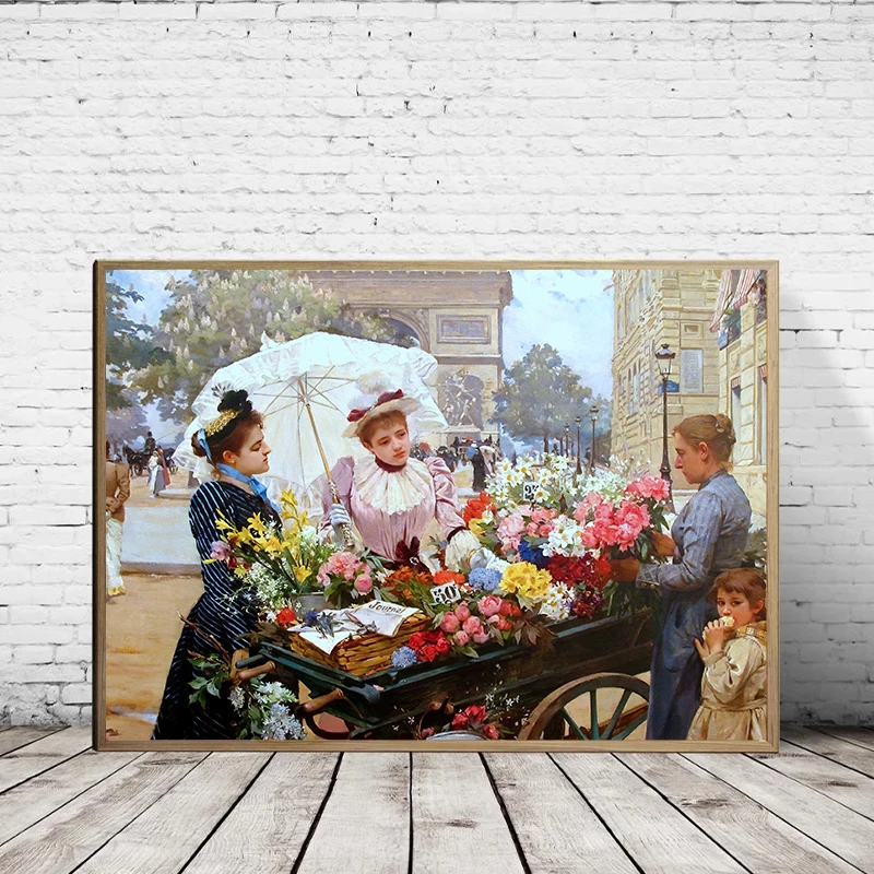 Flower Market Boulevard Montmartre Spring Classic Street Scenes Poster Canvas Painting Wall Art Picture for Room Office Decor