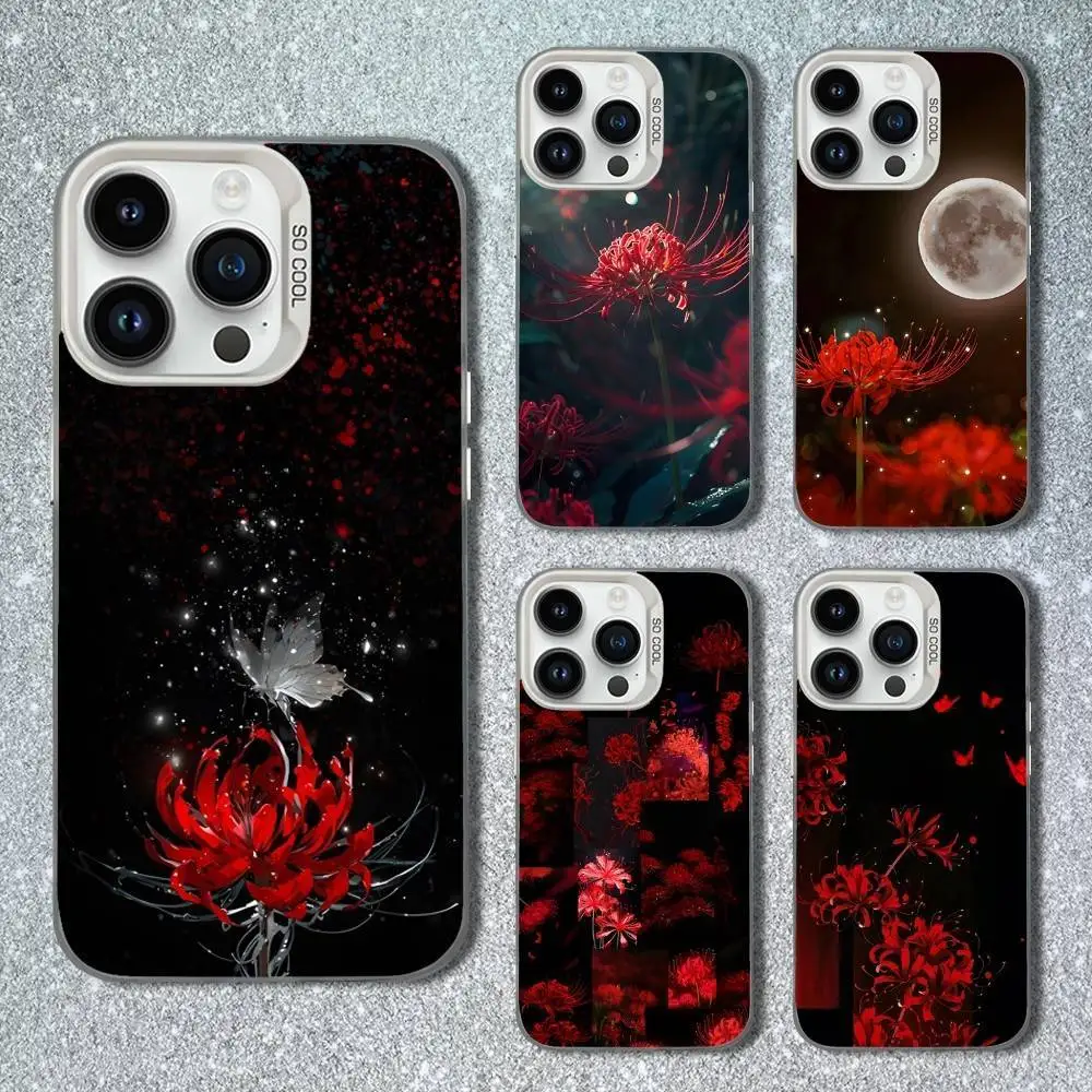

Red Spider Lily Flower Phone Case For iPhone 13,15,14,16,12,11,Mini,MAXXS,Pro,SE, White Matte Shockproof Cover