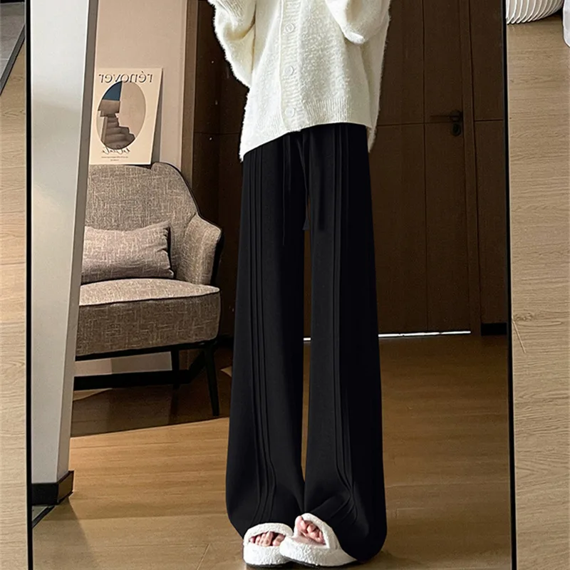 Knitted Wide Leg Pants for Women New High Waisted Casual Soft and Sticky Knitted Straight Leg Pants Loose and Hanging Floor