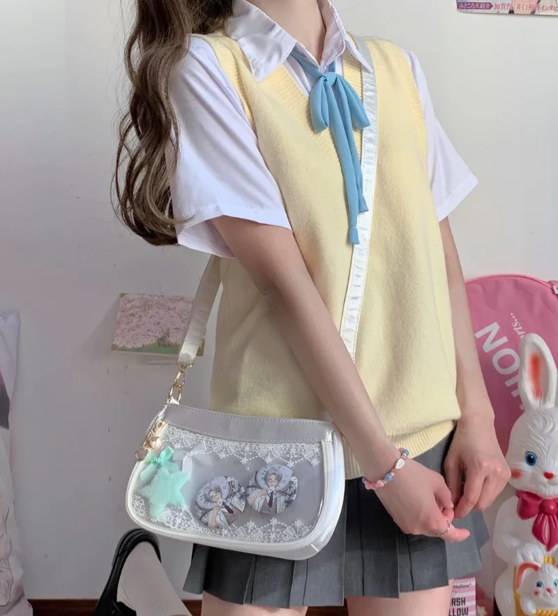 Ita Bag Elegant Satin Underarm Bags for Women Sweet Transparent Totes Bow Female Spring JK Uniform Shoulder Bag Display Bolsas