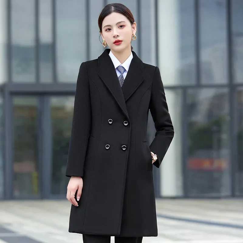 Professional clothing medium and long coat women's commuter slim fit thickened padded cotton 4S store sales department woolen