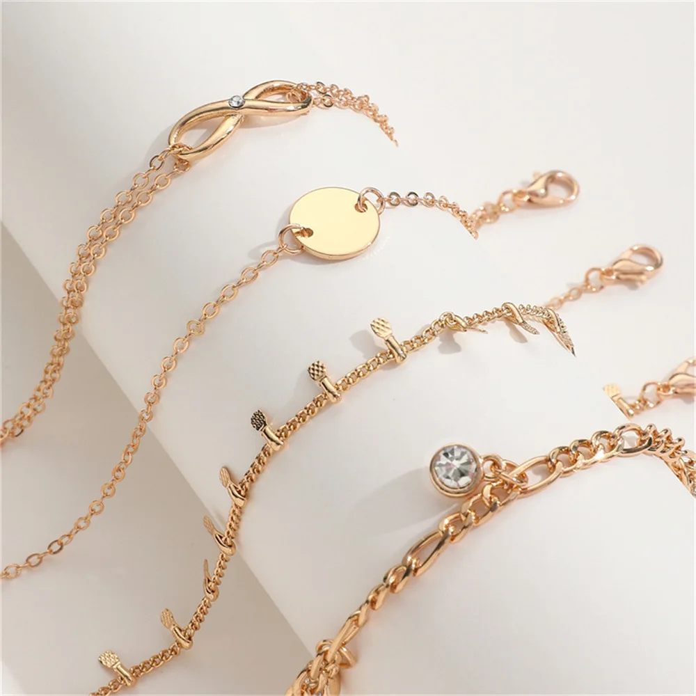 Gold Color Bracelet Set of Four Stainless Steel Sequins Rhinestone Bracelet Combination for Women Chain Bracelet Jewelry Gifts