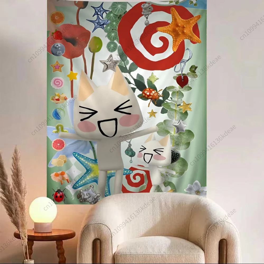 

Cute Cat Anime Tapestry Inoue Toro Hippie Wall Hanging Tapestries Living Room Dorm Aesthetic Room Home Decor Wall Art Decor Flag