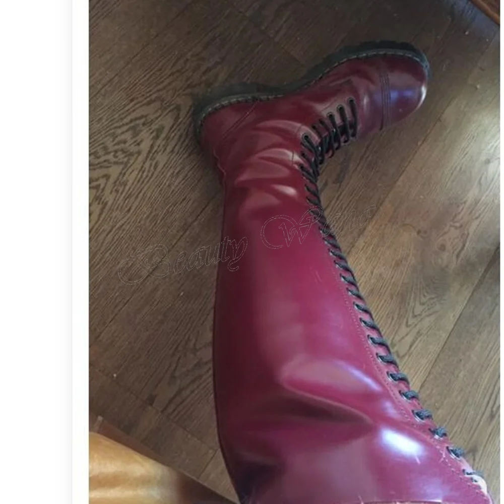 

Deep Purple Thigh high Big Boots Front Lace up Round Toe Shoes for Women High Heels Sexy Party Shoes 2024 Zapatos Para Mujere