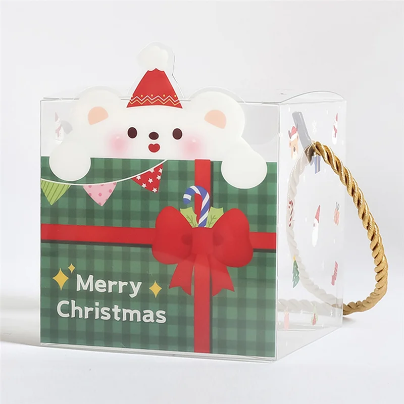 

AA73 20PCS Christmas PVC Square Clear Candy Gift Box Gifts Packaging Box New Year Merry Christmas Decor Navidad Supplies
