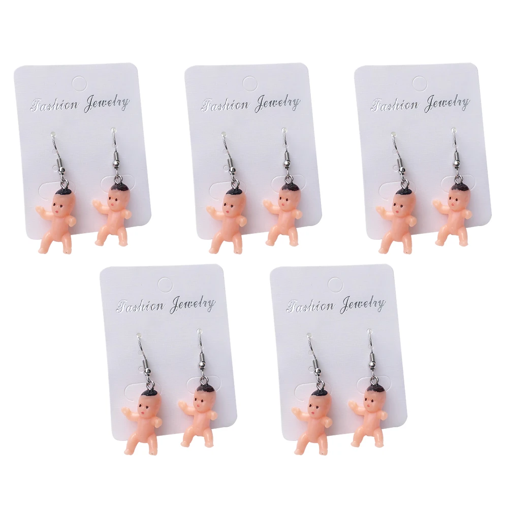 

5Pair Baby Pattern Eardrop Resin Pendant Cute Infant Shape Earrings for Daily Fashion Accessory Earrings
