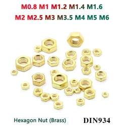 10-50pcs DIN934 Solid Brass Copper Hex Hexagon Nut for M0.8 M1 M1.2 M1.4 M1.6 M2 M2.5 M3 M3.5 M4 M5 M6 Screw Bolt