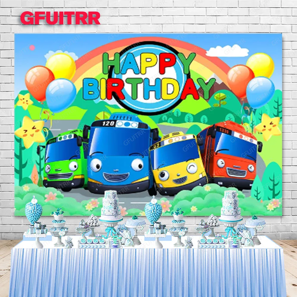 The Little Bus Backdrop Kids Happy Birthday Party Potography Backgrounds Customizable Tayo Car Photo Banner Gifts