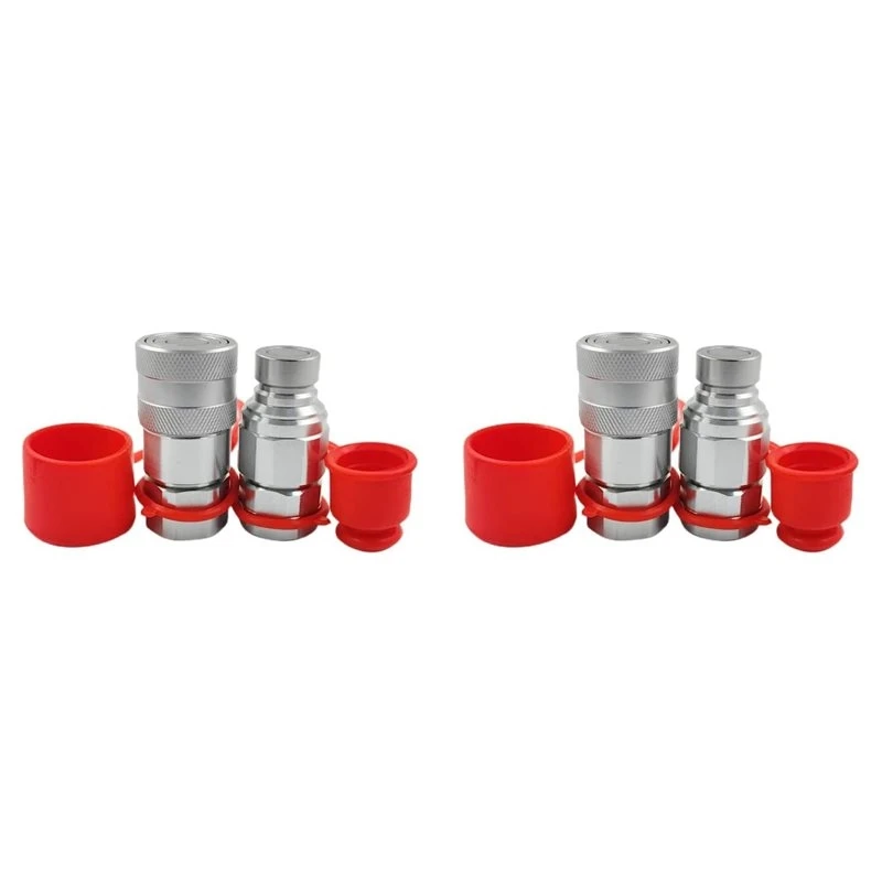 A69E2 Set 3/4Inch NPT Skid Steer Flat Face Hydraulic Quick Connect Couplers/Couplings Set W/Dust Caps