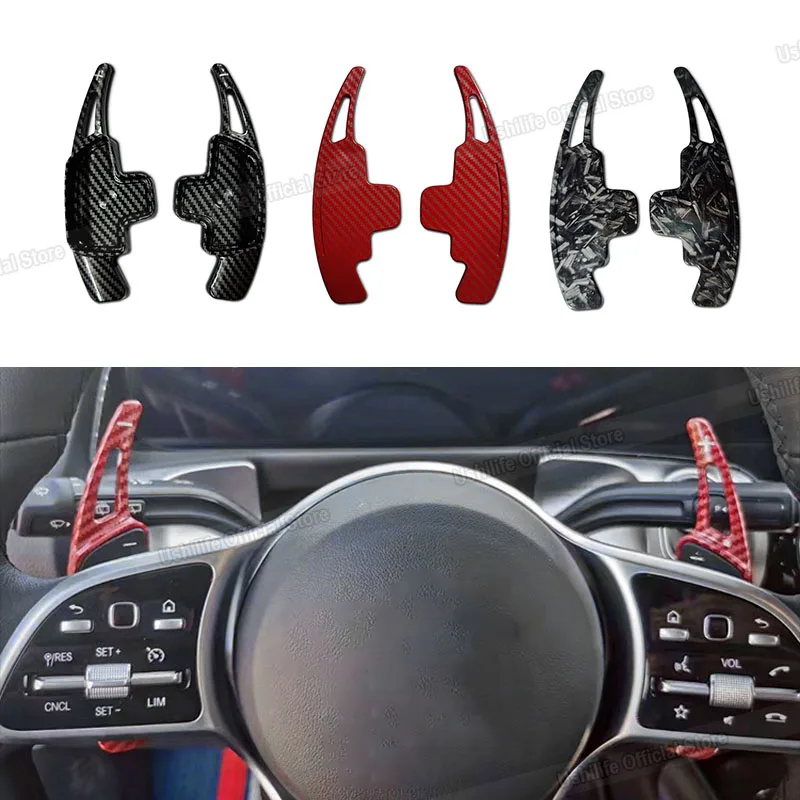 2Pcs Car Steering Wheel Extend Gear Extension Carbon Fiber Shift Paddle For Mercedes Benz A B C E S-Class CLA CLS SLC GLE GLB