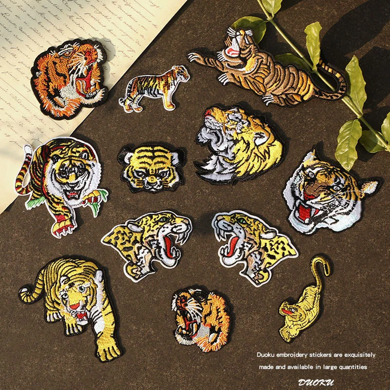 Exquisite Tiger Computer Embroidered Men\'s DIY Badge Iron On Patches Fashion Tiger Head Decorative Clothing Stickers