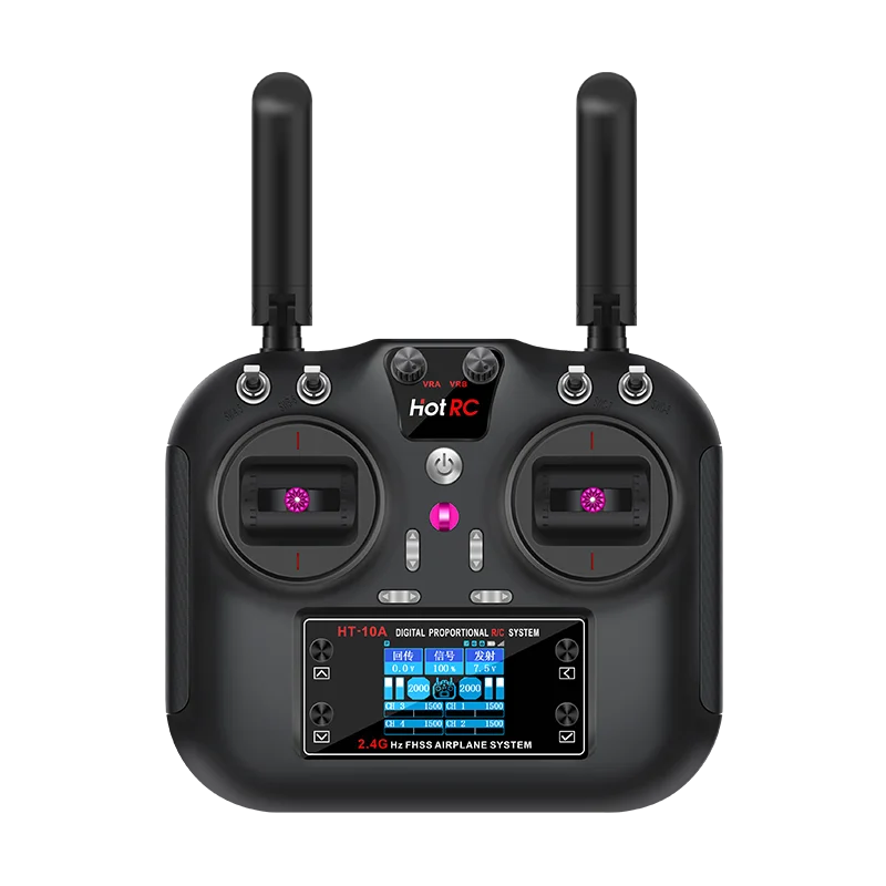 Nadajnik HotRC HT-10A HT10A 2.4G 10-kanałowy z regulacją przepustnicy dla leworęcznych i praworęcznych użytkowników, zdalne sterowanie, odbiornik F10A do samolotów RC, dronów, samochodów.