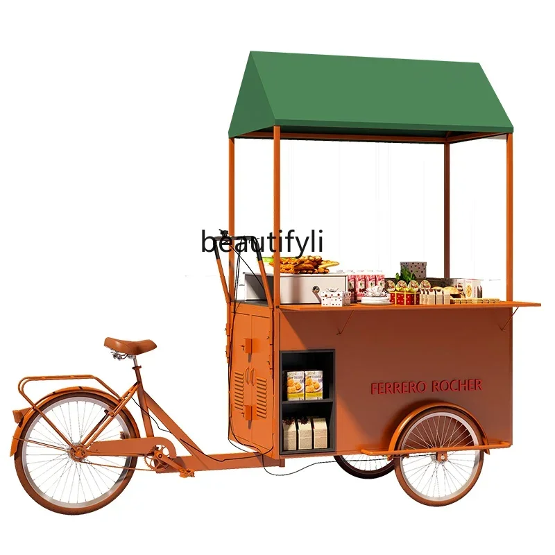 

YH new Wrought iron flower cart hand push display stand stall car night market mobile stall snack dining car