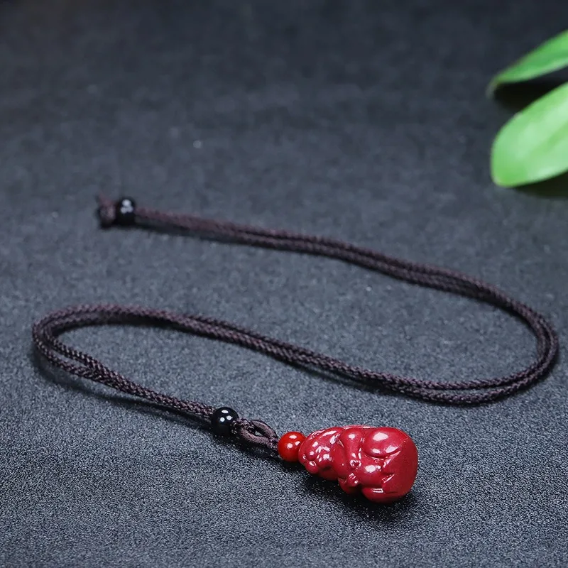 Natural cinnabar necklace natal year zodiac auspicious rabbit pendant pendant jewelry female and male