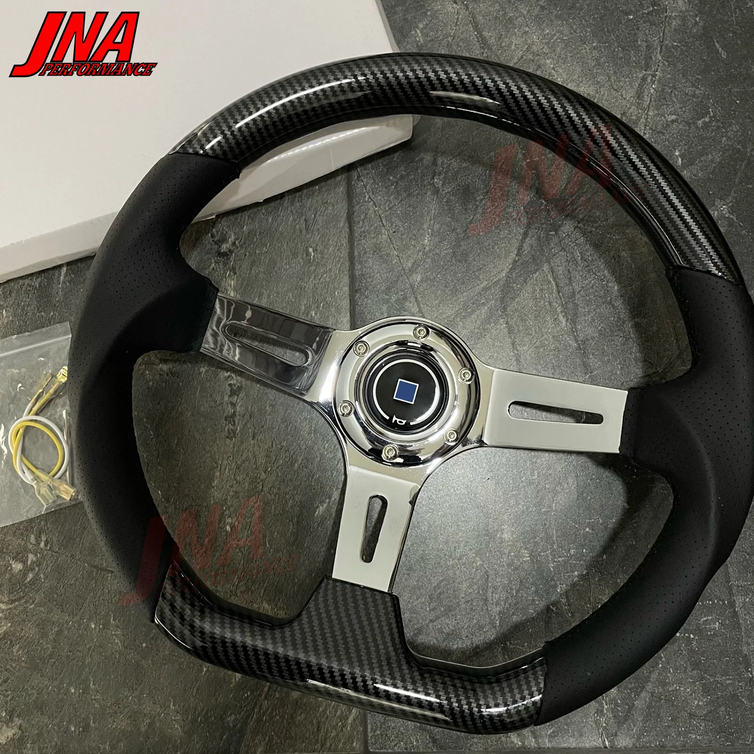 3-Spoke Carbon Film D-Shape Steering Wheel Vintage JDM Deep Dish Racing Steering Wheel PC-ST59