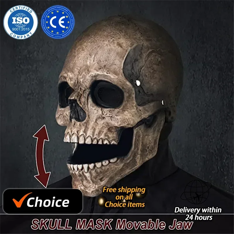 Full Head Skull Mask Carnival Adults Realistc Anonymous Halloween Moveable Mouth Jaw Anime Horror Helmet Skeleton Headgear Masks