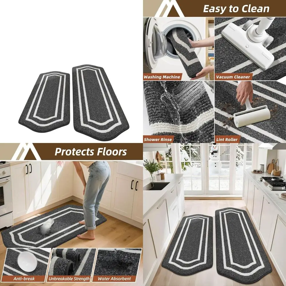 

Non-Slip Kitchen Mats Set, 2PCS Washable Runners, Stain Resistant, 24x48 & 24x59, Black