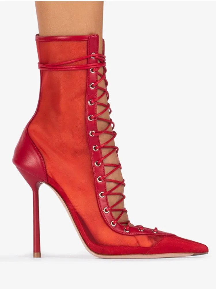 2026Spring/Summer New Lace Up Short Cool Boots Side Zipper Banquet Slimming High Heels Sexy Knee Length Women's Boots image 6