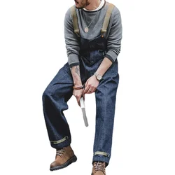 Pantalones vaqueros Cargo mono Retro azul marino Pantalones con tirantes primavera otoño Vaqueros rectos lavados moda para Hombre Pantalones Vaqueros Hombre talla 5XL
