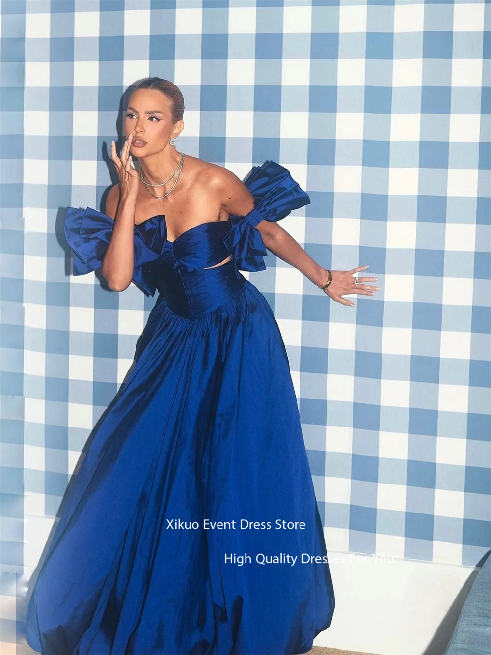Xikuo Sweetheart A Line vestidos De noche azul real elegante Vestido De fiesta Elegante femenino Luxo Chic vestidos De fiesta personalizados