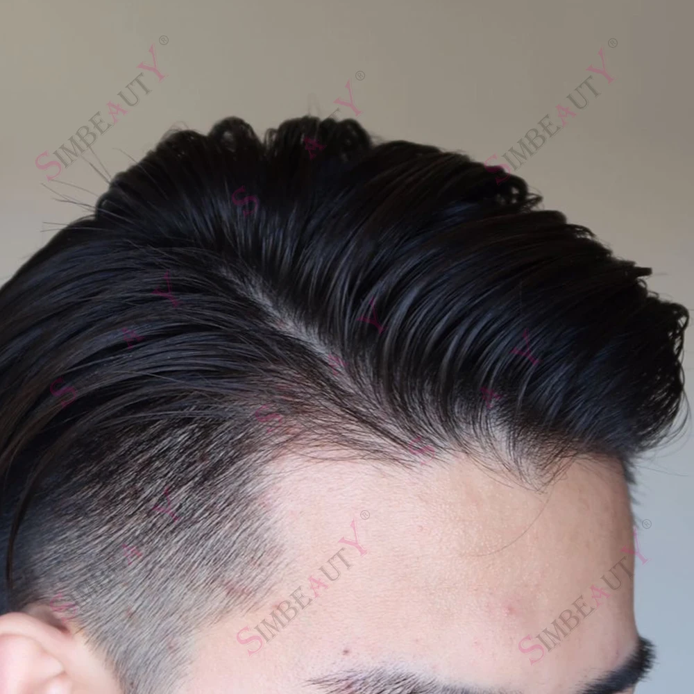 

Натуральные черные мужские девственные человеческие волосы, лысый парик, дышащий прочный шелковый топ HD, полиуретановая основа, невидимые натуральные протезы для волос