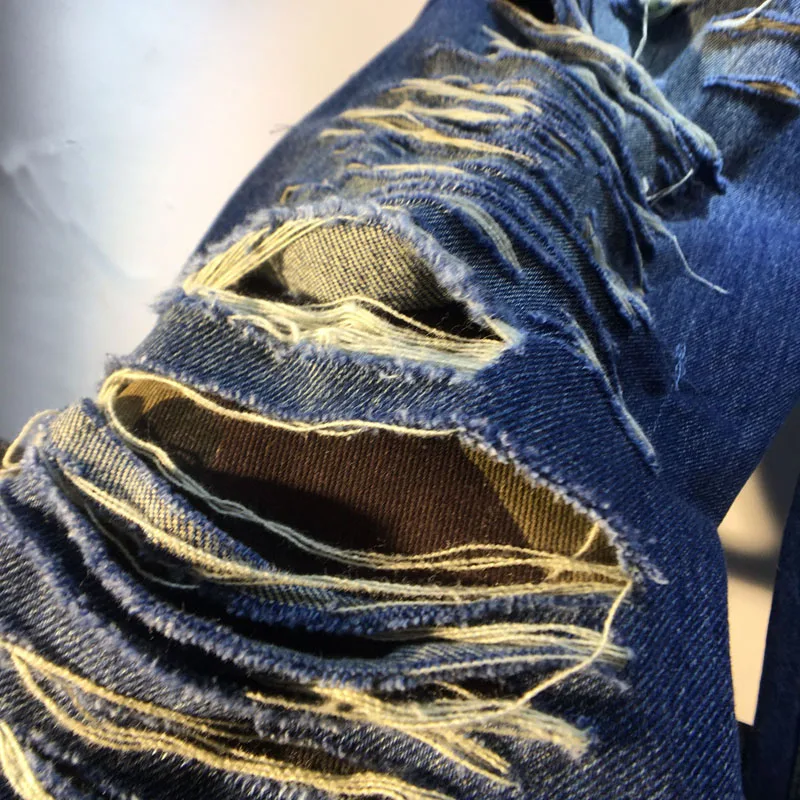 Celana Jeans Wanita Model Lurus Kaki Lebar High Waist, Bahan Faux Brushed Ripped, Musim Gugur 2025