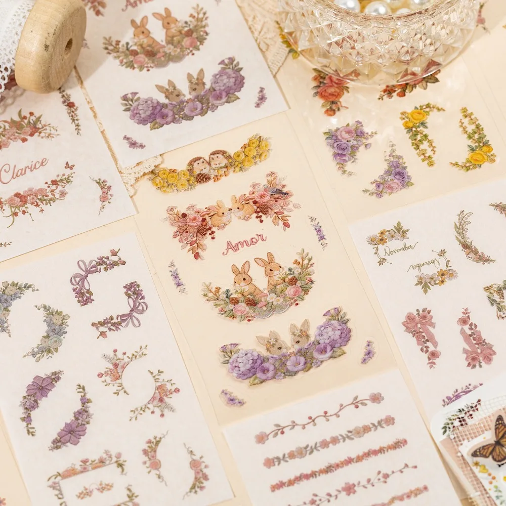 Retro Cartoon Europea Scrapbook Journal  Sticker Book Glow Embroidery Border Decals for Notebook Diary DIY Craft Supplies