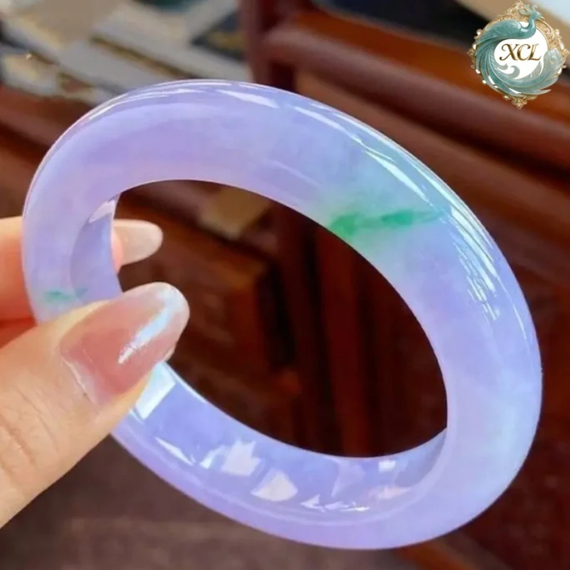 

Премиум-браслет из Мьянманского жадеита | Браслет из натурального ледяного клеевого нефрита с весенне-зелеными и плавающими цветочными узорами