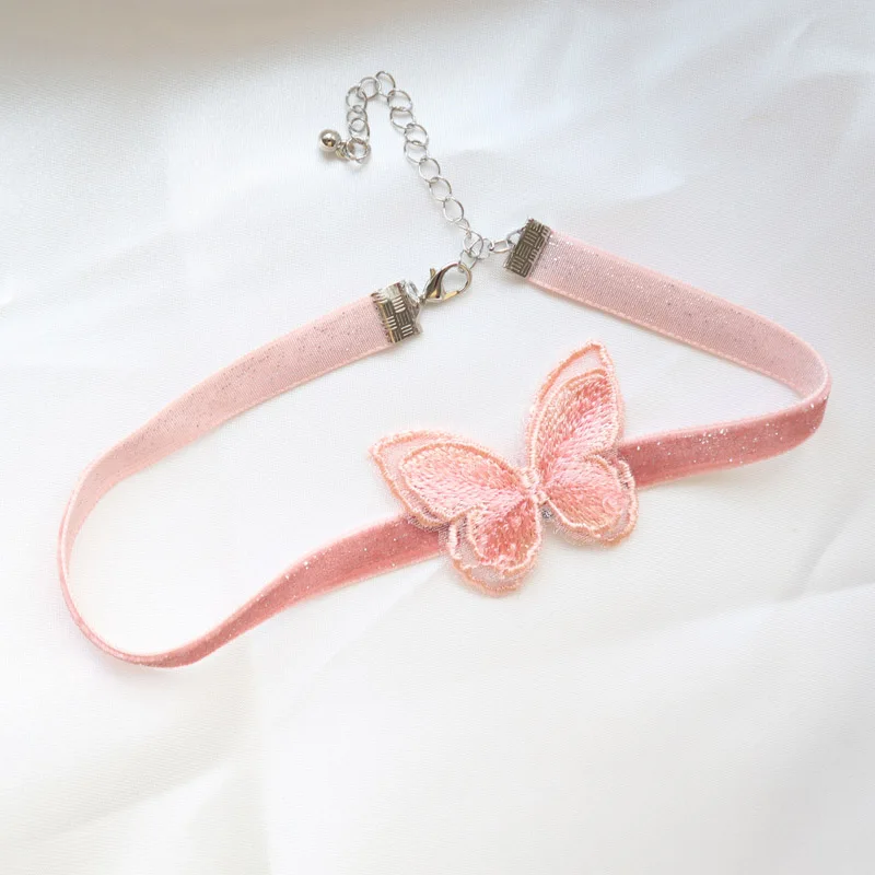 Pink Sexy Heart Chain Necklace for Women Flower Leaf Pearl Butterfly Bow Lace Chokers Lady Jewelry Accessories Girl Gift