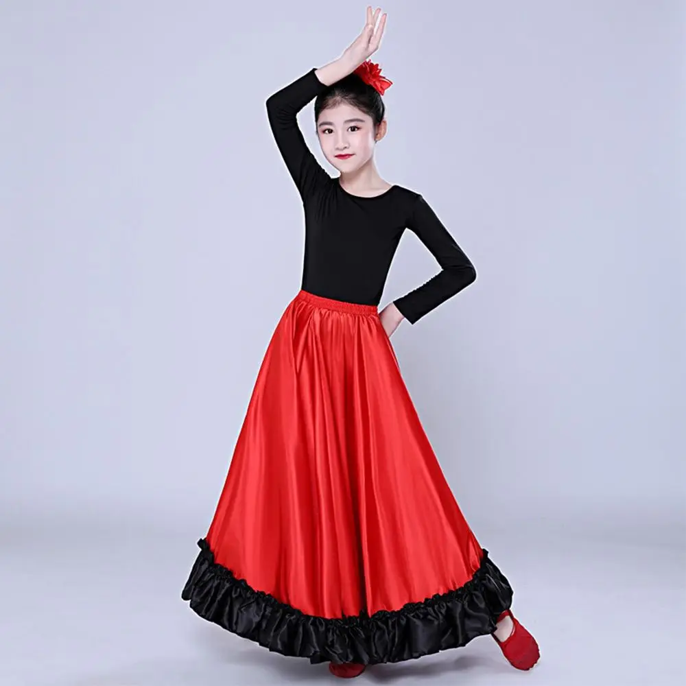 Smooth Kids Spanish Paso Doble Skirt Polyester Big Swing Flamenco Dance Skirt Performance Carnival Dress Latin Dance Costume