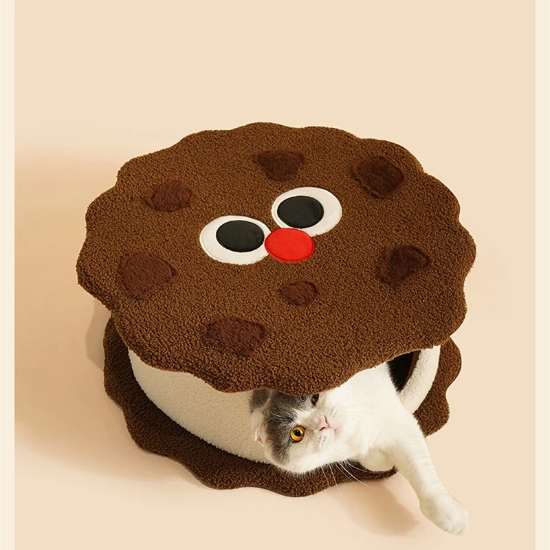 

Шоколадное печенье, кошачье гнездо, моющееся всесезонное уютное кошачье домик, кровать, подушка для сна, теплая подушка для домашних животных для кошек и котят, Рождественский подарок