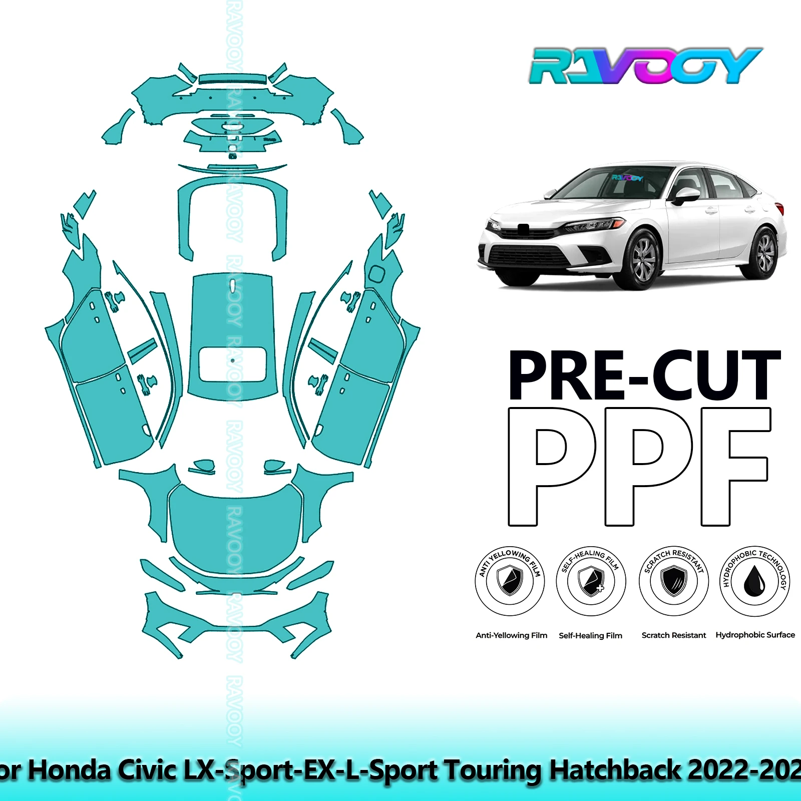 

Car Precut PPF Paint Protection Film Full Vehicle For Honda Civic LX-Sport-EX-L-Sport Touring Hatchback 2022-2024