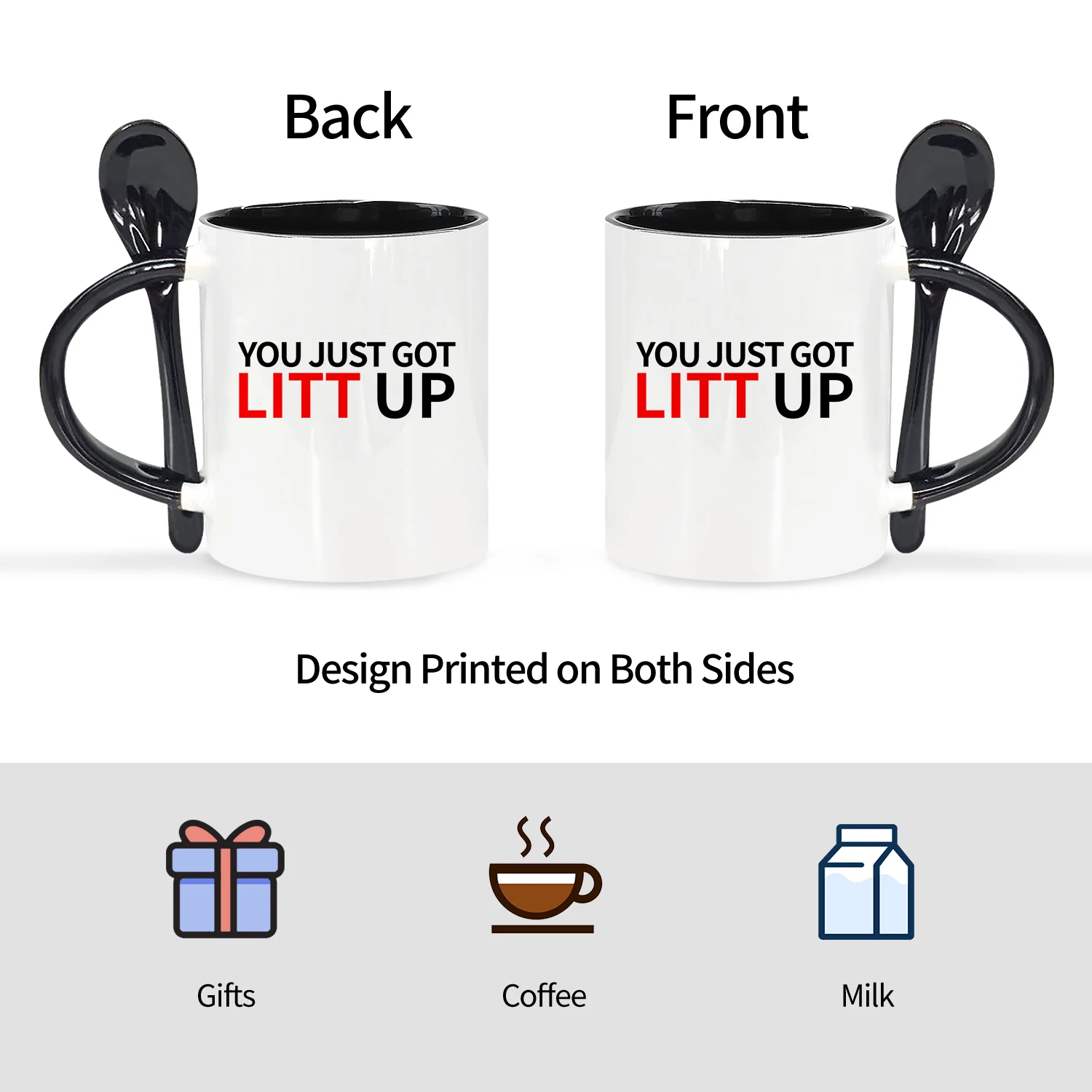 1PC, Suits Lover Gifts, Louis Litt Mug, You Just Got Litt Up Coffee Mugs, 11oz Ceramic mug with spoon, black